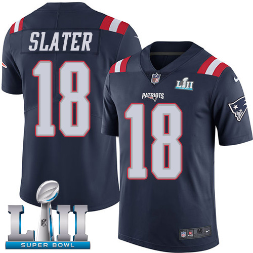Nike Patriots #18 Matt Slater Navy Blue Super Bowl LII Men's Stitched NFL Limited Rush Jersey